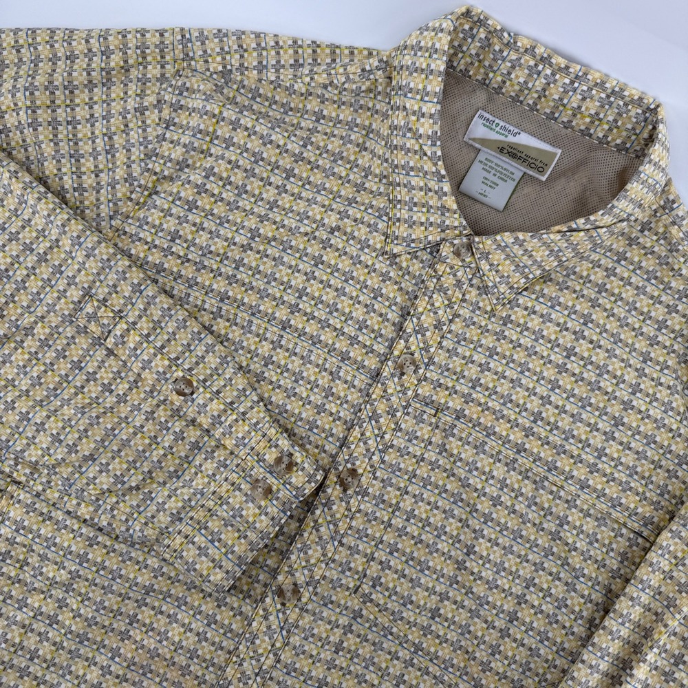 ExOfficio‎ Insect Shield Shirt Mens Large Walnut Grid Long Sleeve Hiking Outdoor